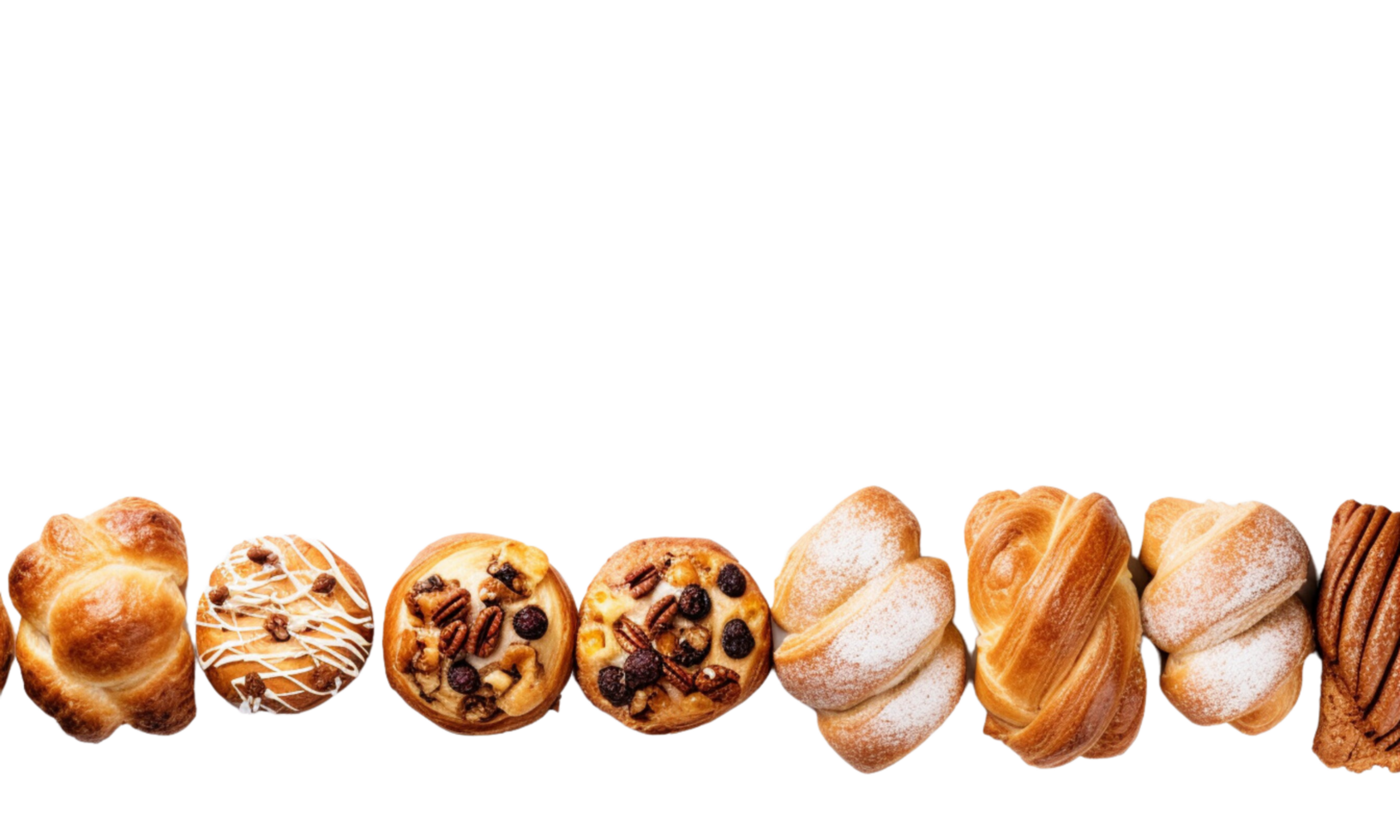 AI Generated Banner, various pastries and desserts lined up. png