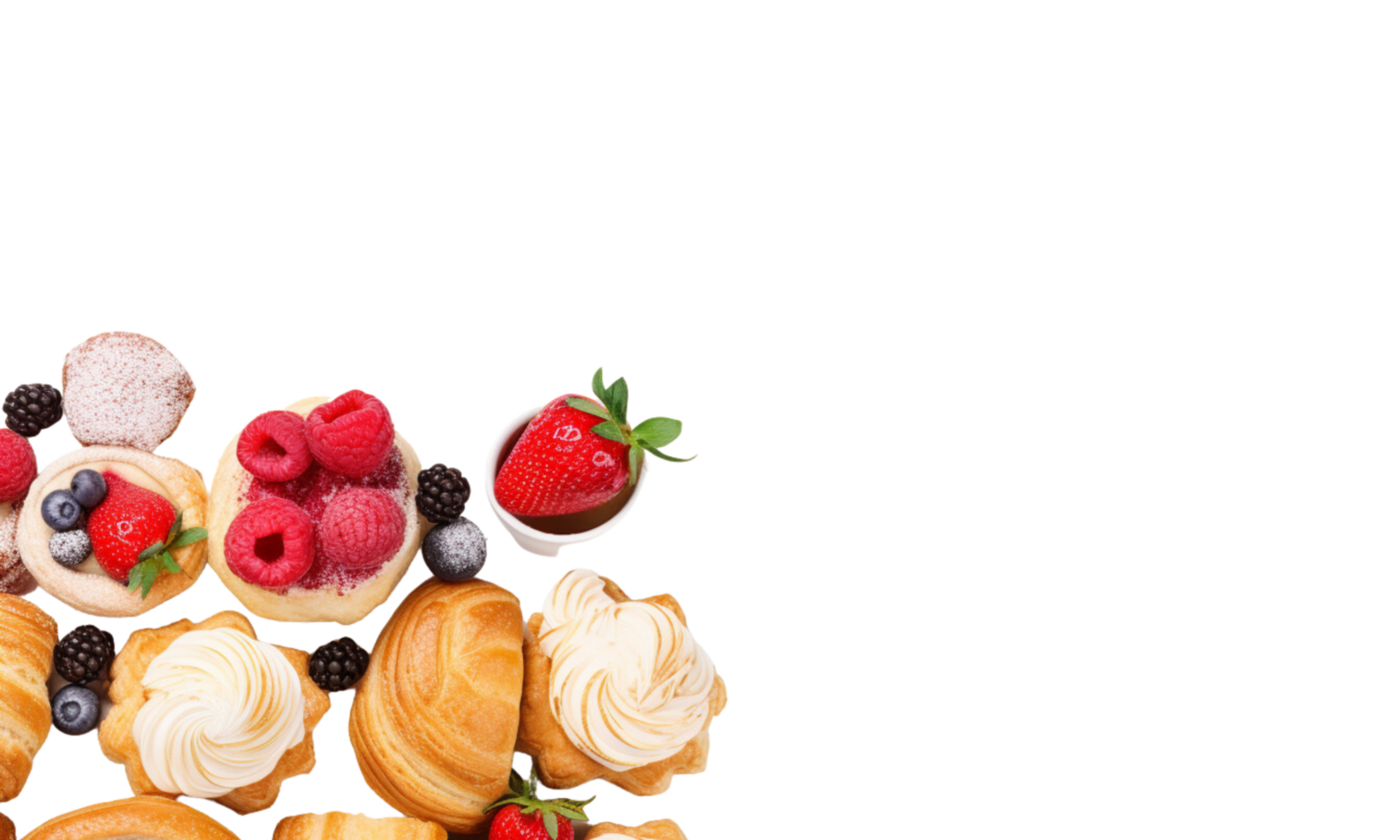 AI Generated Banner, various pastries and desserts lined up. png