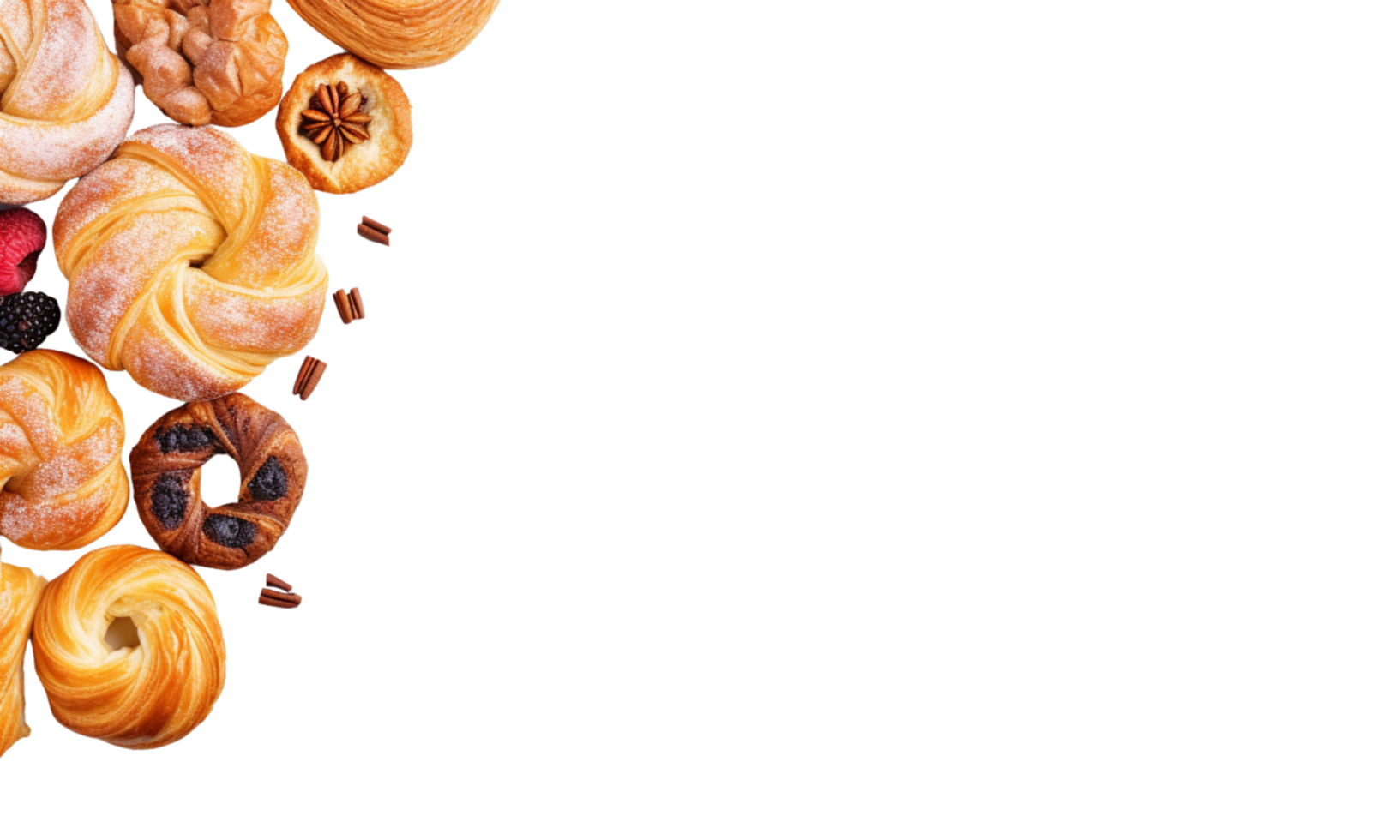 AI Generated Banner, various pastries and desserts lined up. png