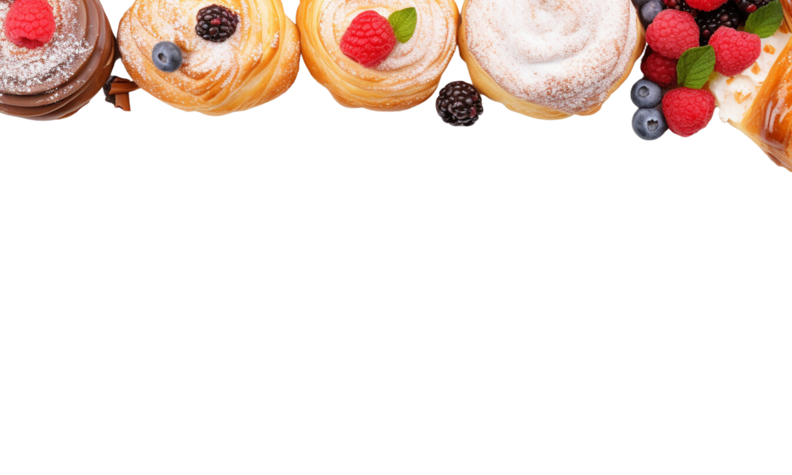 AI Generated Banner, various pastries and desserts lined up. png