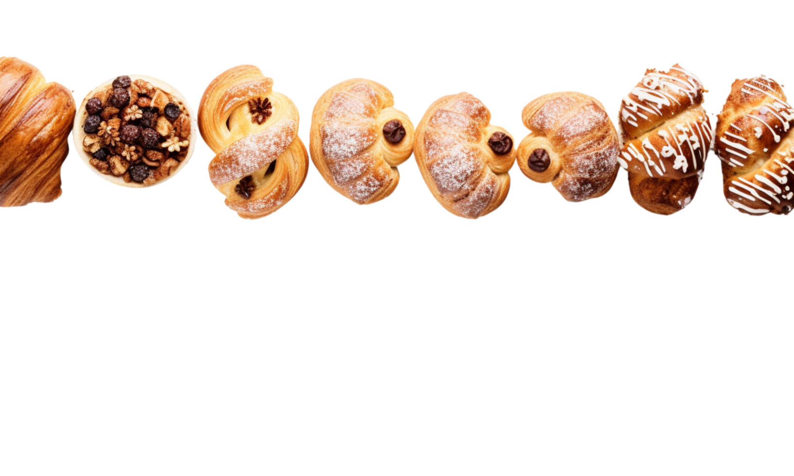 AI Generated Banner, various pastries and desserts lined up. png