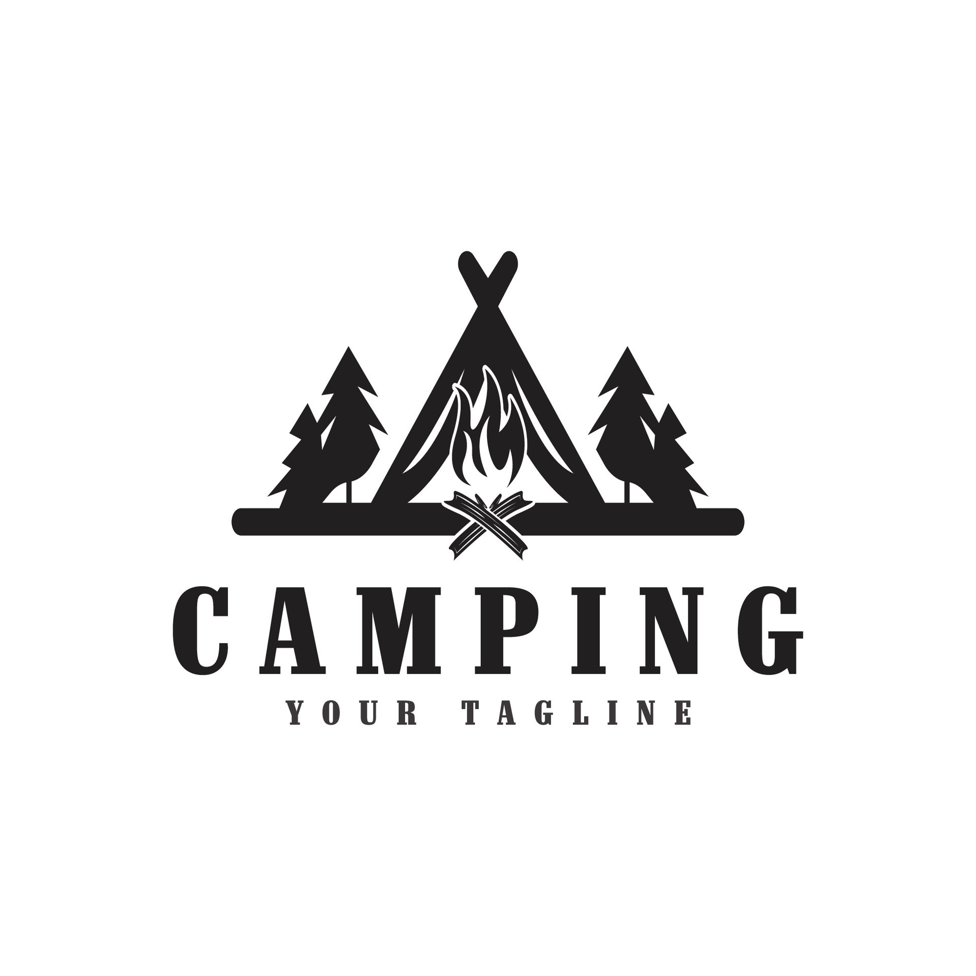 Pine trees and camping tent textured logo design 28900087 Vector Art at ...