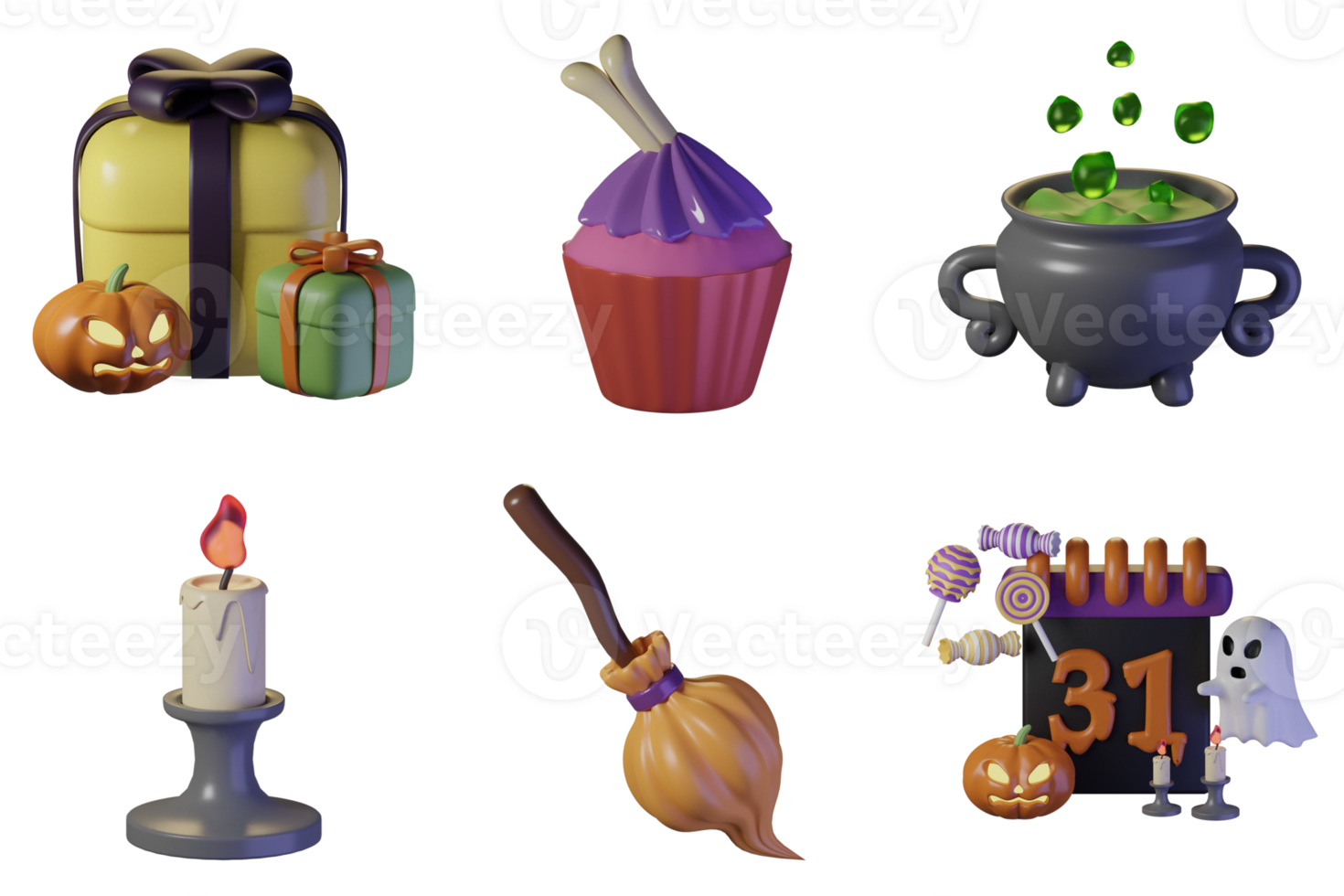 uppsättning av halloween 3d objekt png