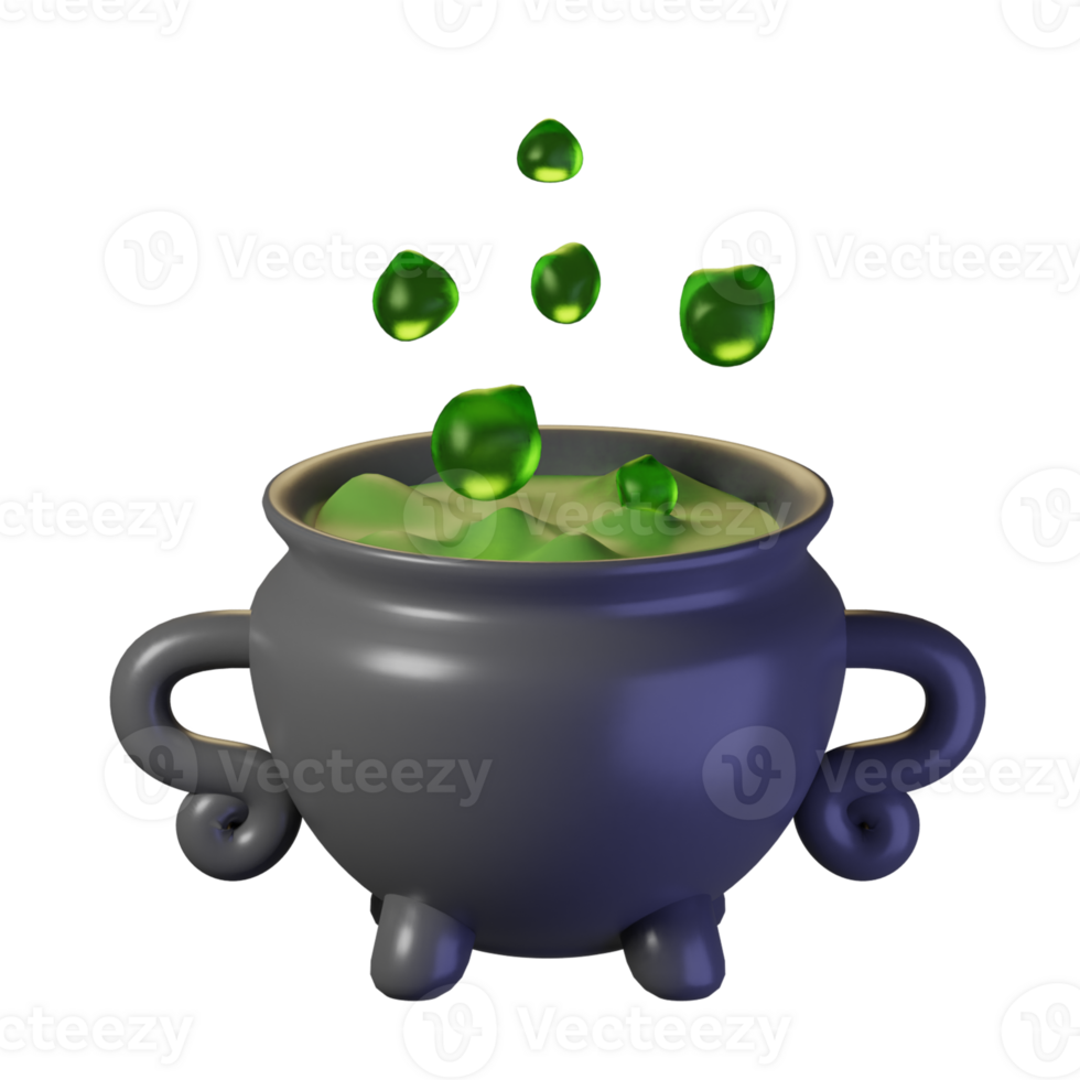 Halloween cauldron with green liquid and bubbles png