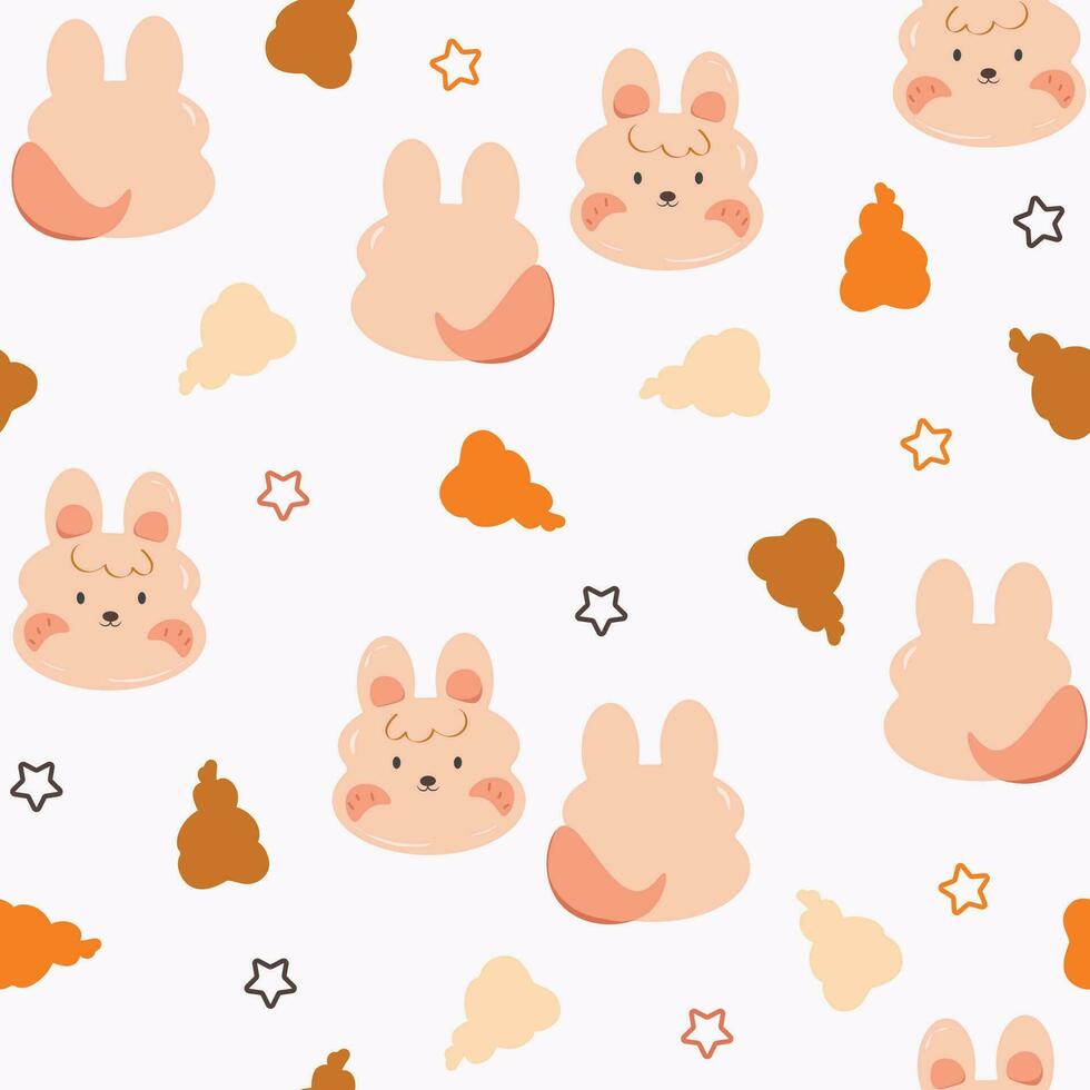 Vector cute rabbit seamless pattern set hand drawn cute doodle characters