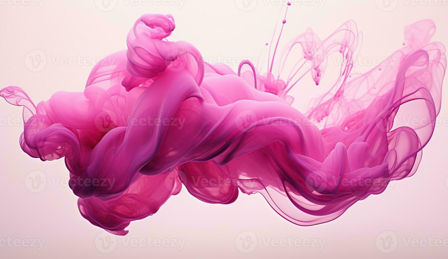 Generative AI, Flowing light pink, viva magenta smoke with splashes. Soft fluid banner, spring female mood, 3D effect, modern macro realistic abstract background illustration, ink in water effect photo