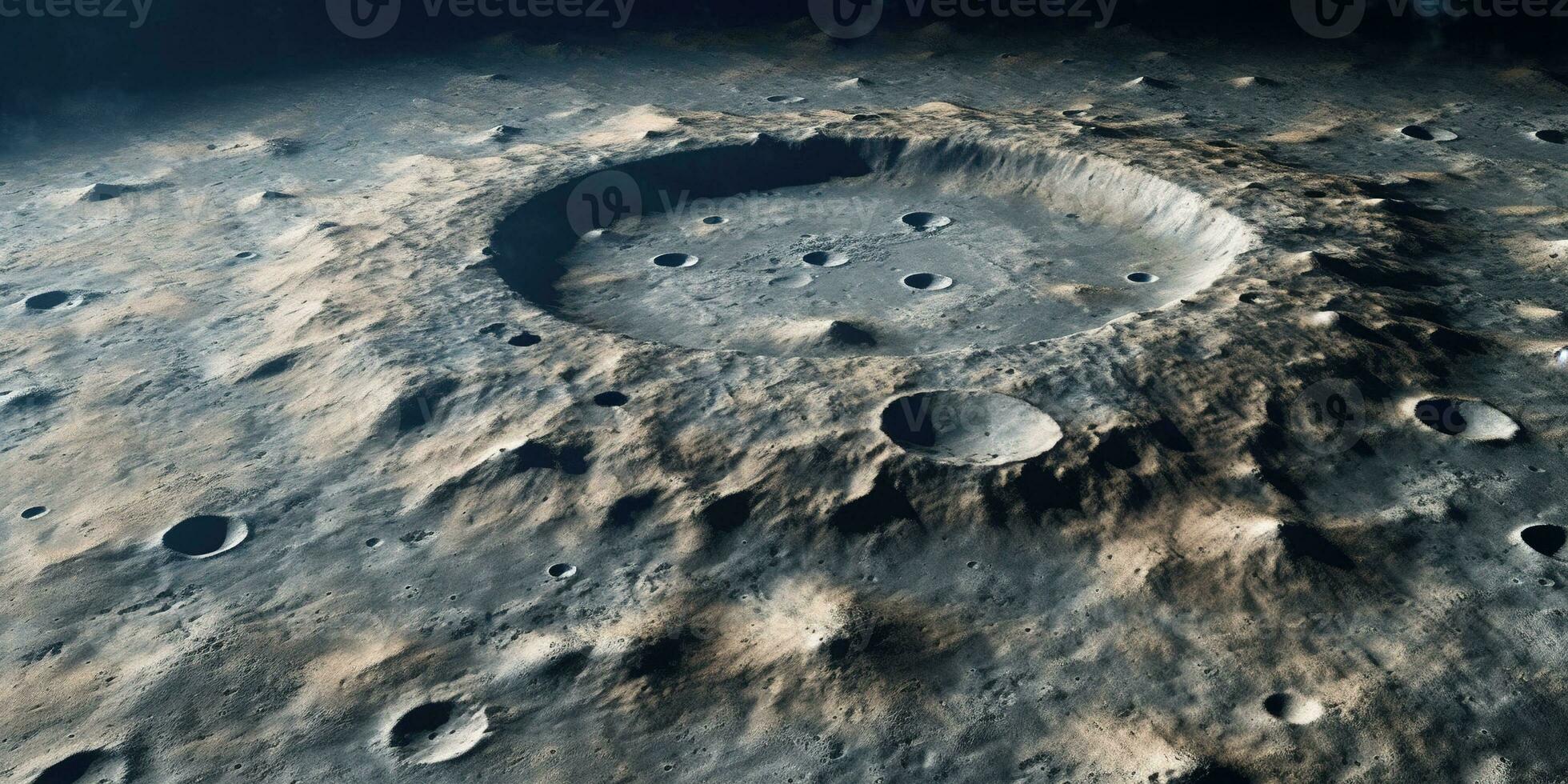 Generative AI, another alien planet surface relief, moon crater. Space background photo