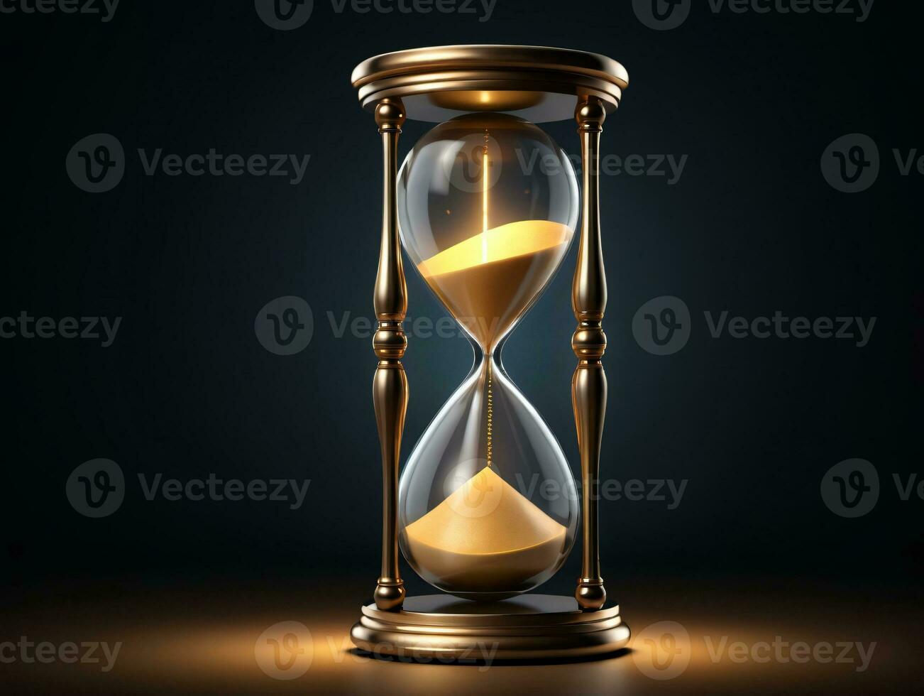 An Hourglass With Gold Sand On A Dark Background. AI Generated photo