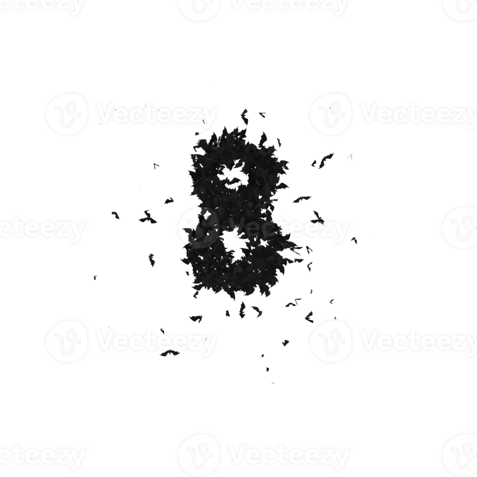 Static  Halloween Typeface Formed Of Flying Bats with alpha the character 8 png