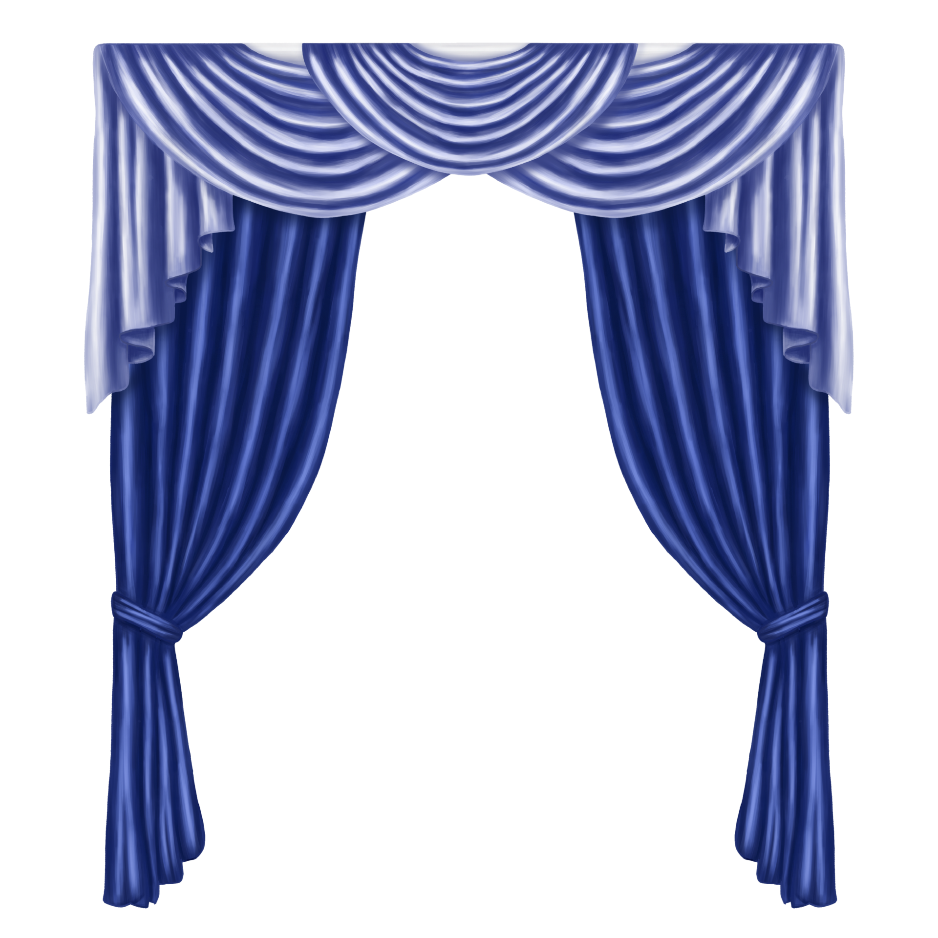 Arch of blue curtains made of satin, silk, fabric. Digital illustration