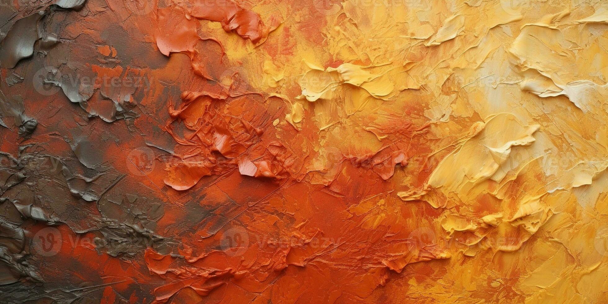 Generative AI, Closeup of impasto abstract rough autumn colors art painting texture, orange fall background photo