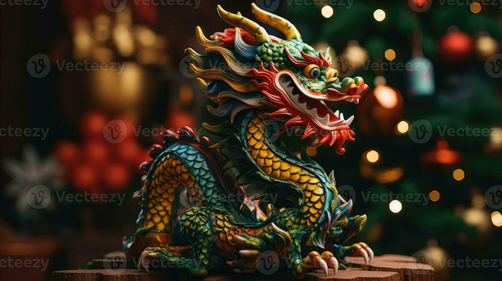 Chinese dragon on a Christmas background. Holiday banner. New Year 2024 photo