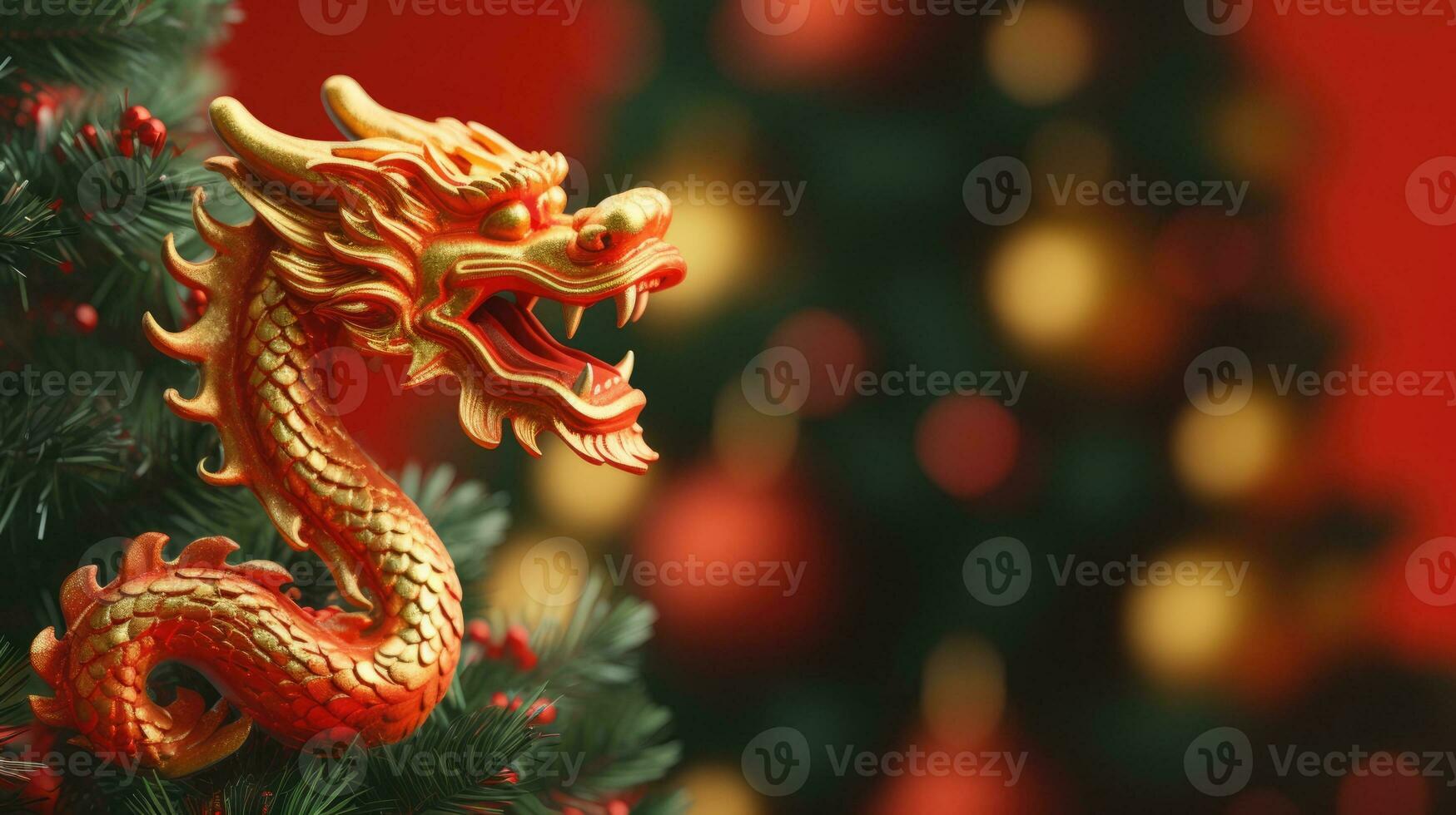 Chinese dragon on a Christmas background. Holiday banner. New Year 2024 photo