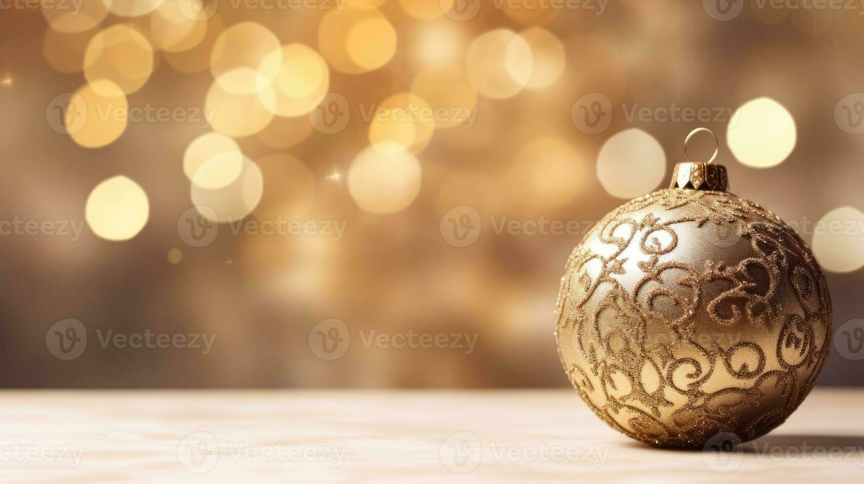 Christmas ball on abstract gold background. Christmas banner photo