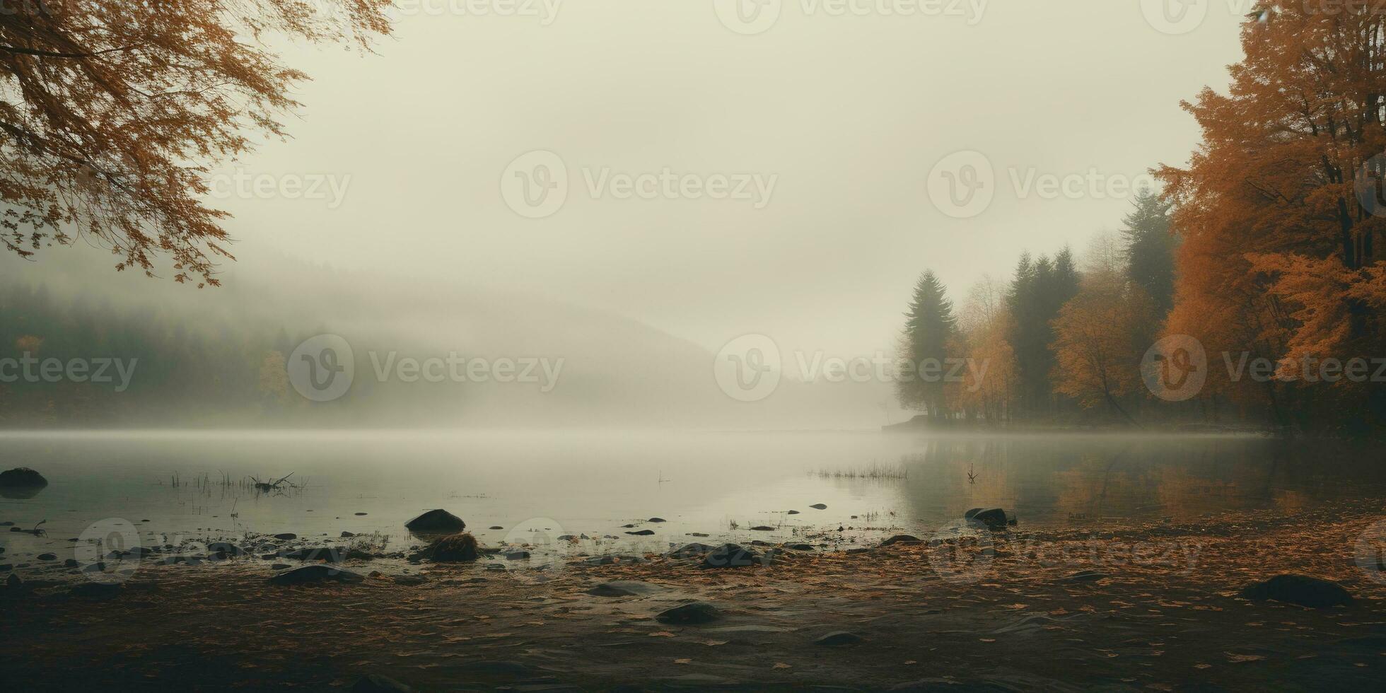 Generative AI, Autumn aesthetic landscape panorama, muted neutral colors. photo