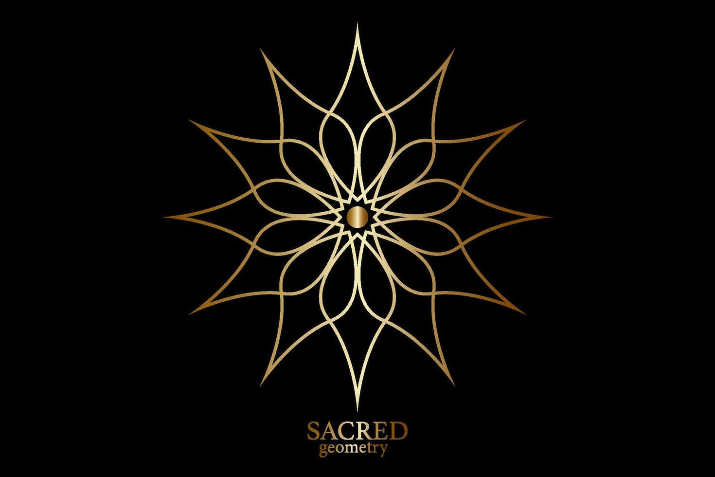 Gold Flower of life mandala of sacred ancient geometry. Vector symbols and elements. Alchemy, religion, philosophy, astrology and spirituality themes. Golden Logo icon isolated on black background