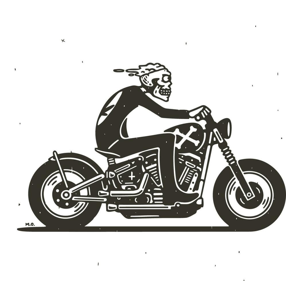 retro skull illustration riding custom motorcycle vector