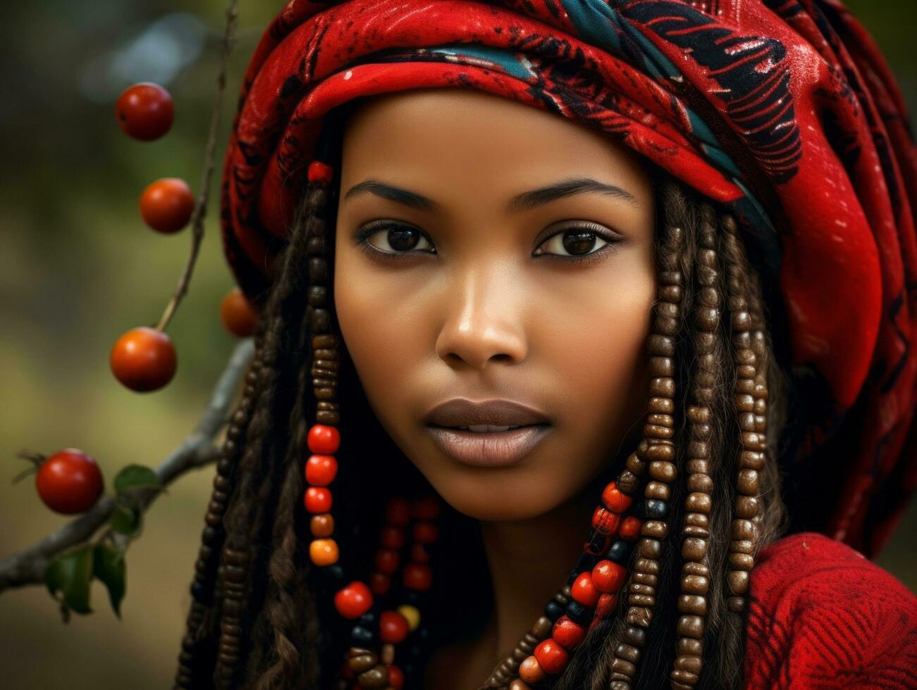 foto de emocional dinámica actitud africano mujer en otoño ai generativo