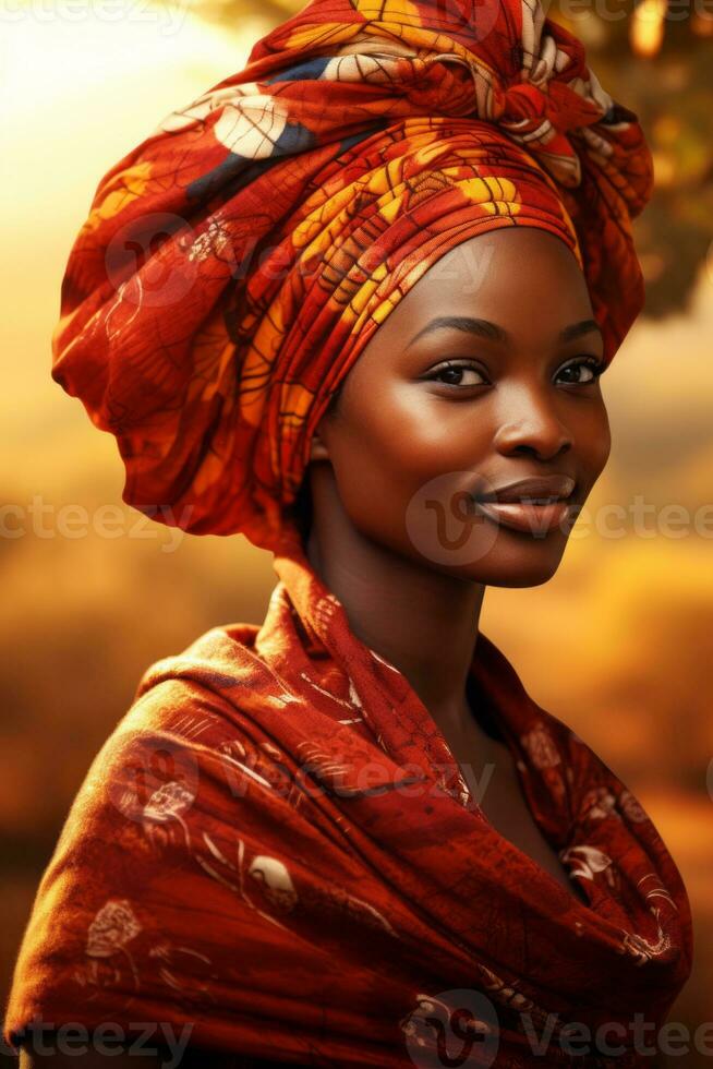 photo of emotional dynamic pose African woman in autumn AI Generative