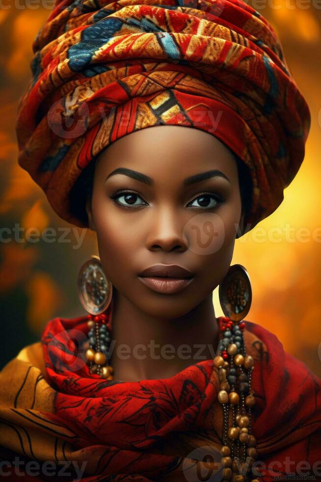 photo of emotional dynamic pose African woman in autumn AI Generative