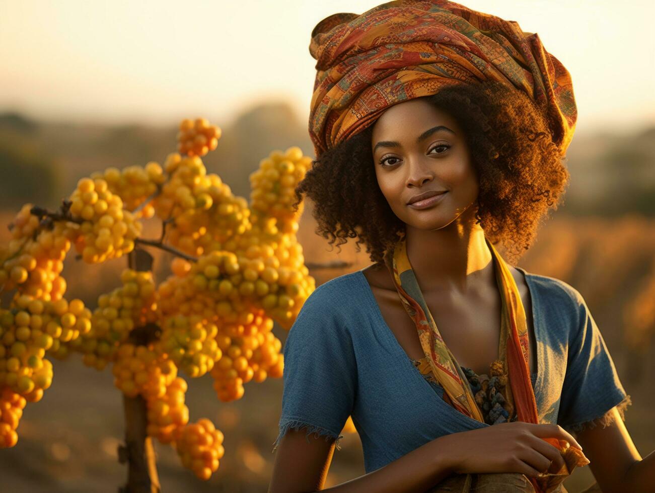 photo of emotional dynamic pose African woman in autumn AI Generative