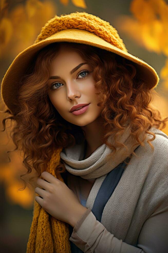 photo of emotional dynamic pose Brazilian woman in autumn AI Generative