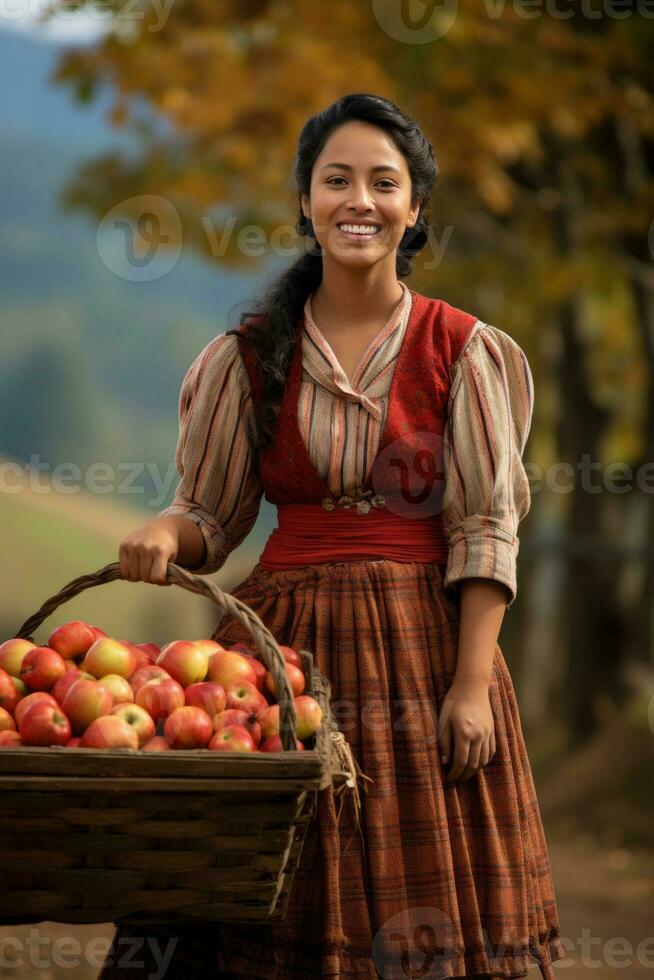 foto de emocional dinámica actitud brasileño mujer en otoño ai generativo