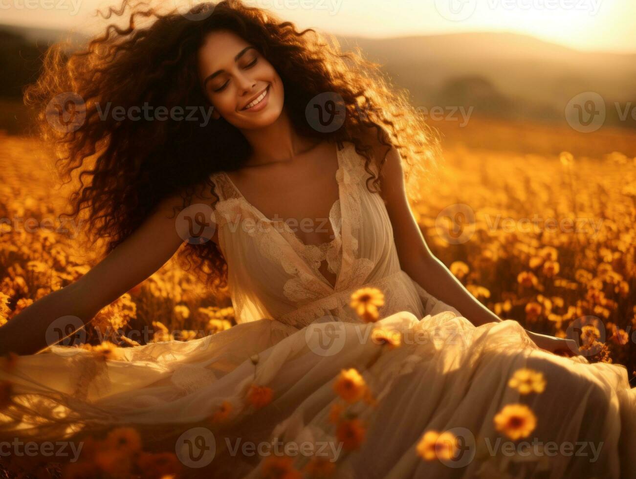photo of emotional dynamic pose Brazilian woman in autumn AI Generative