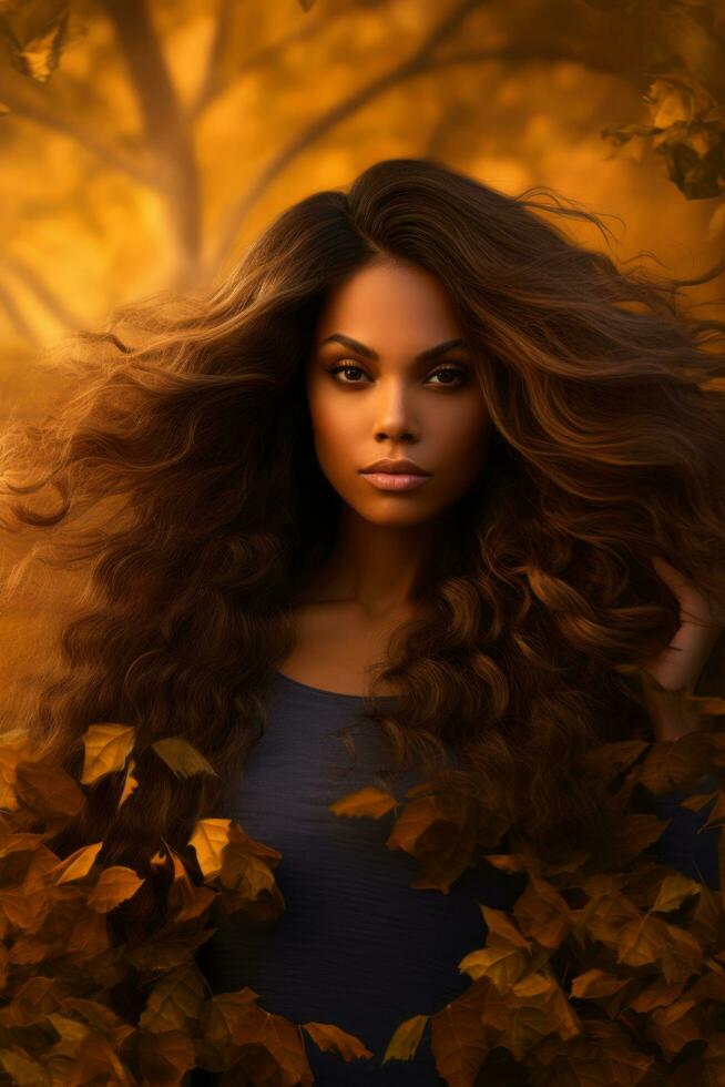 photo of emotional dynamic pose Brazilian woman in autumn AI Generative