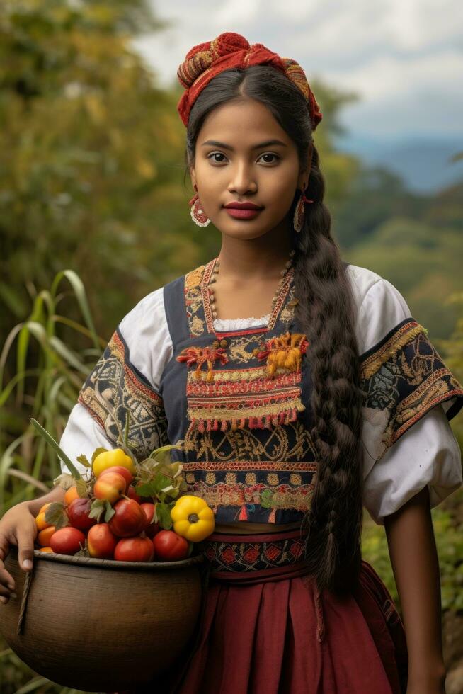 photo of emotional dynamic pose Brazilian woman in autumn AI Generative