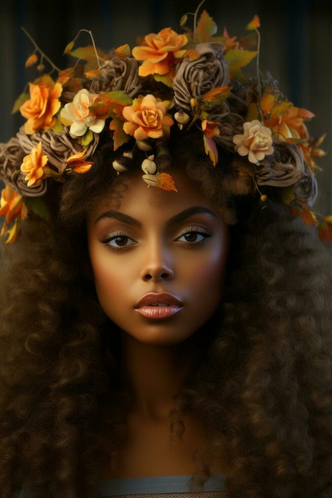 photo of emotional dynamic pose Brazilian woman in autumn AI Generative