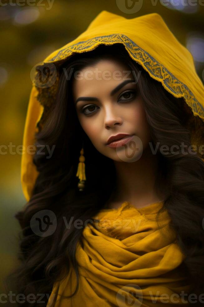 photo of emotional dynamic pose Brazilian woman in autumn AI Generative