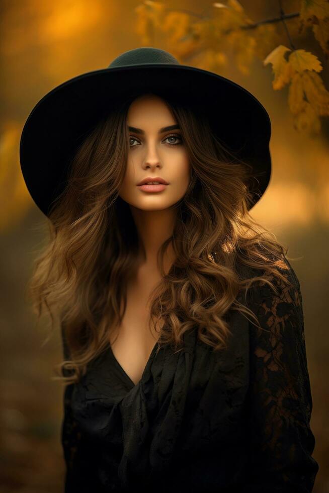 photo of emotional dynamic pose Brazilian woman in autumn AI Generative