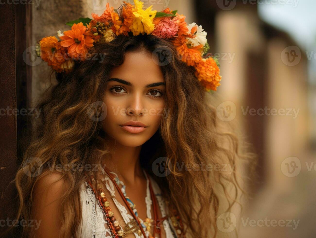 foto de emocional dinámica actitud brasileño mujer en otoño ai generativo