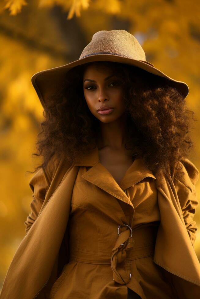 photo of emotional dynamic pose Brazilian woman in autumn AI Generative