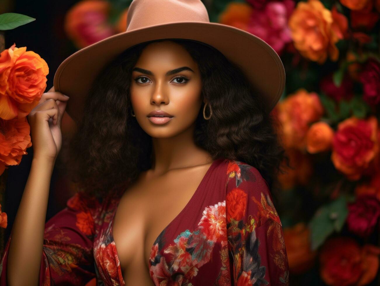 photo of emotional dynamic pose Brazilian woman in autumn AI Generative