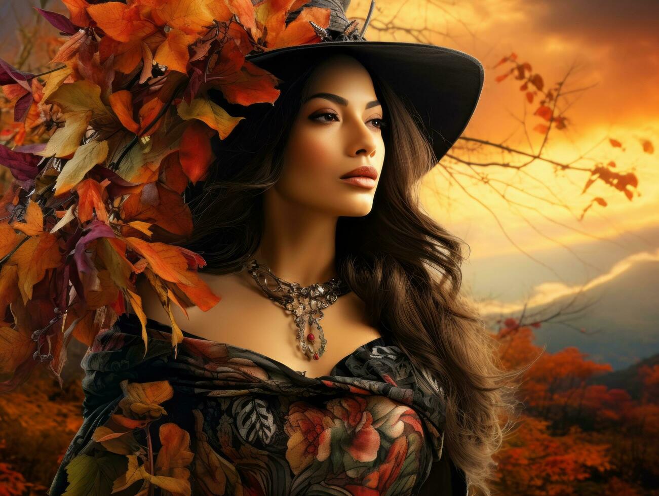 photo of emotional dynamic pose Brazilian woman in autumn AI Generative