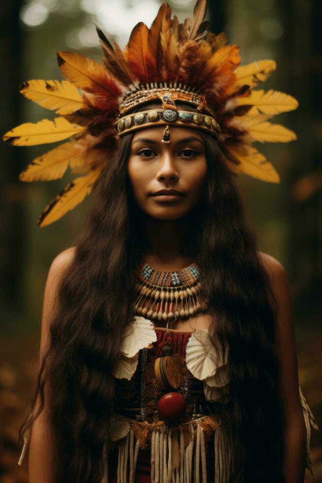 foto de emocional dinámica actitud brasileño mujer en otoño ai generativo