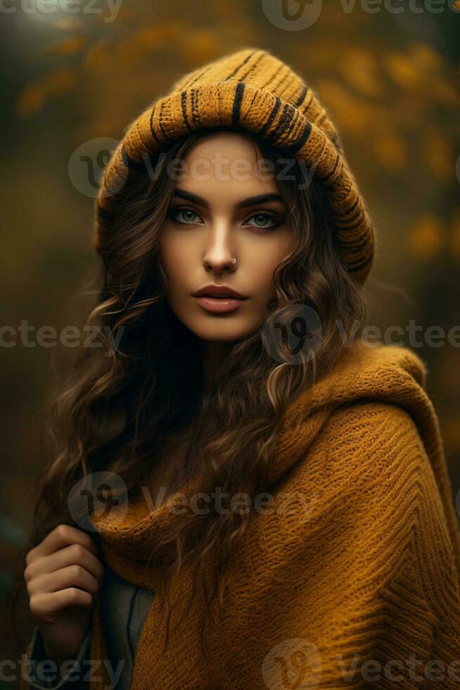 photo of emotional dynamic pose Brazilian woman in autumn AI Generative