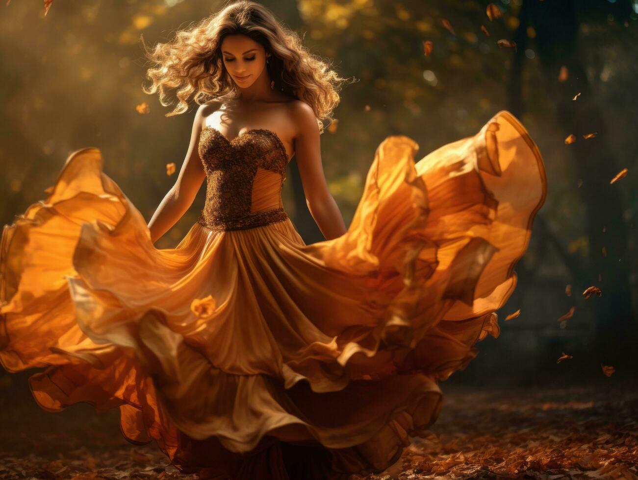 photo of emotional dynamic pose Brazilian woman in autumn AI Generative
