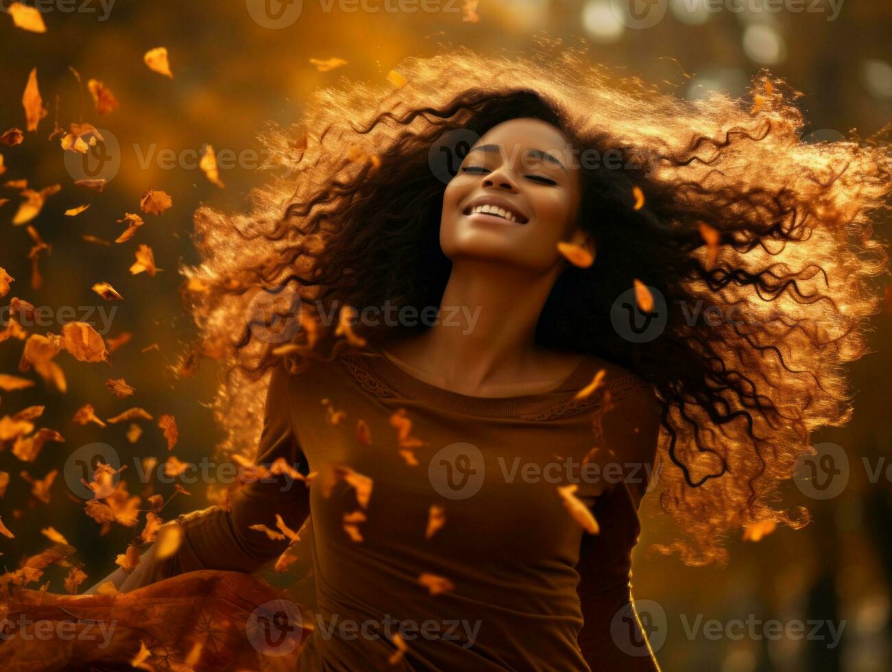 foto de emocional dinámica actitud brasileño mujer en otoño ai generativo