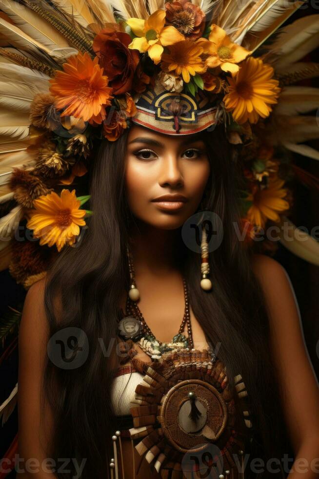 photo of emotional dynamic pose Brazilian woman in autumn AI Generative