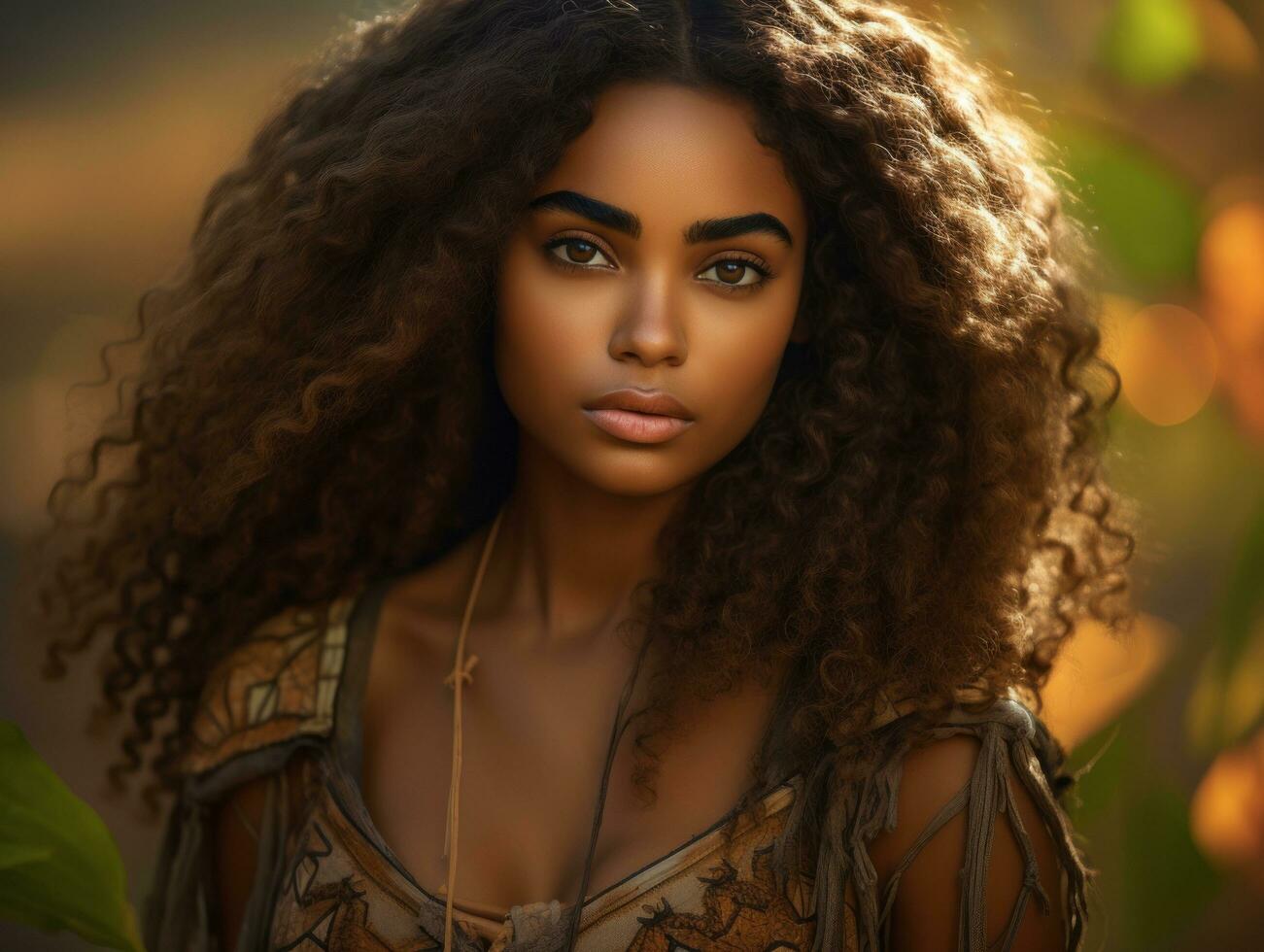 photo of emotional dynamic pose Brazilian woman in autumn AI Generative