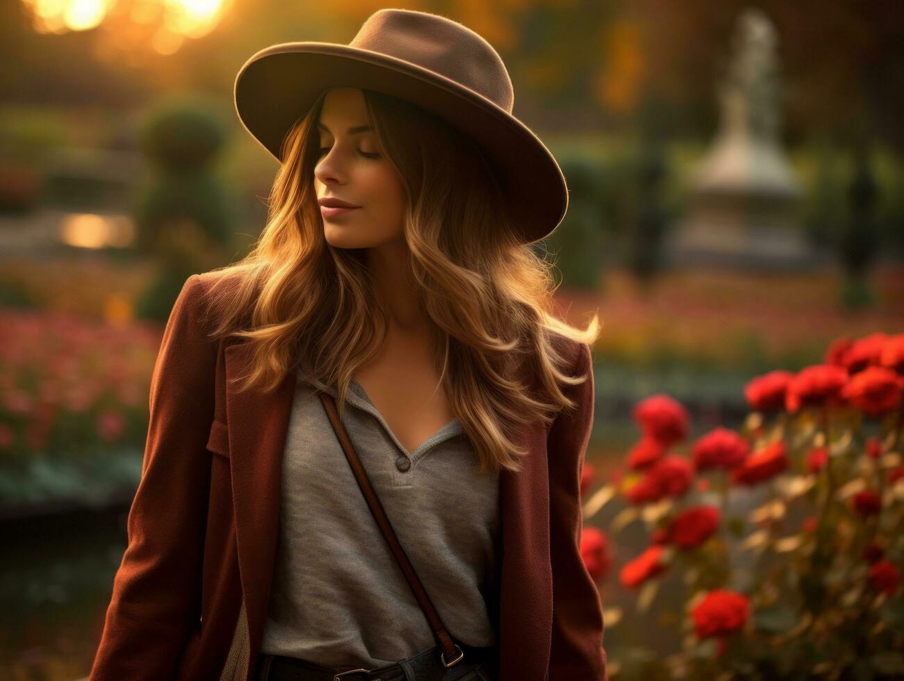 foto de emocional dinámica actitud brasileño mujer en otoño ai generativo