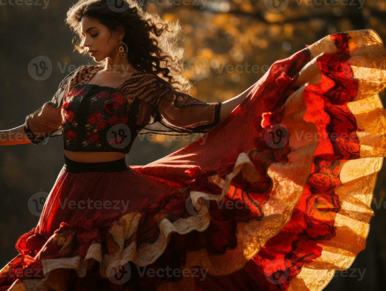 foto de emocional dinámica actitud mexicano mujer en otoño ai generativo