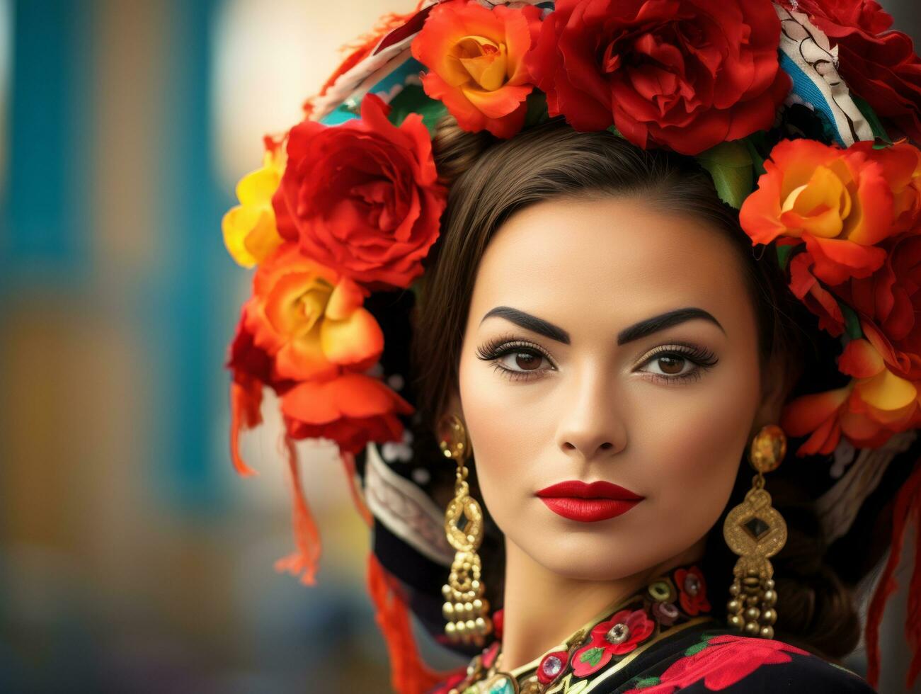 foto de emocional dinámica actitud mexicano mujer en otoño ai generativo
