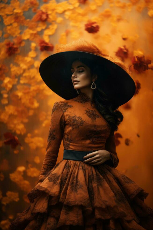 foto de emocional dinámica actitud mexicano mujer en otoño ai generativo