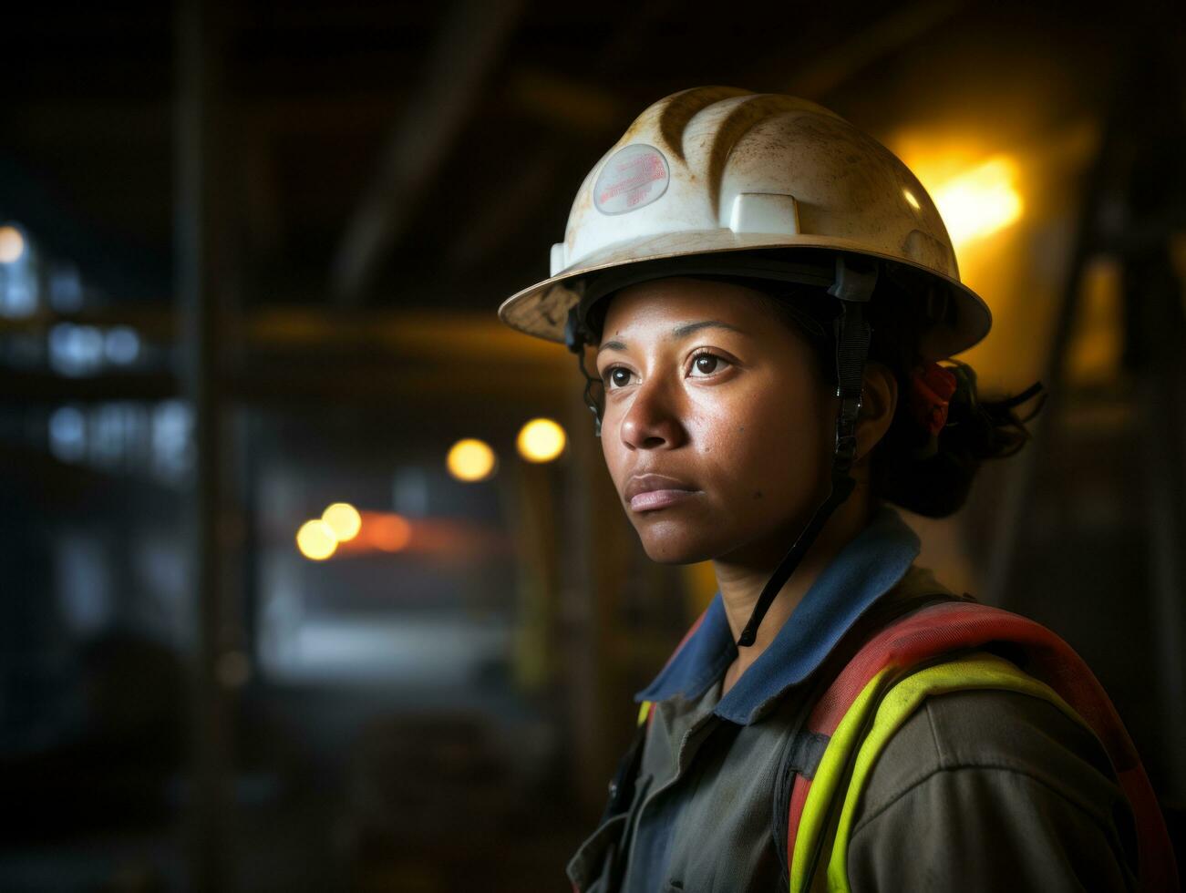 photo shot of a natural woman working as a construction worker AI Generative