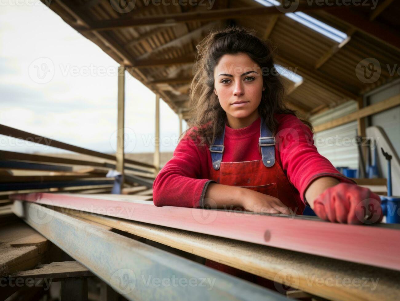 photo shot of a natural woman working as a construction worker AI Generative