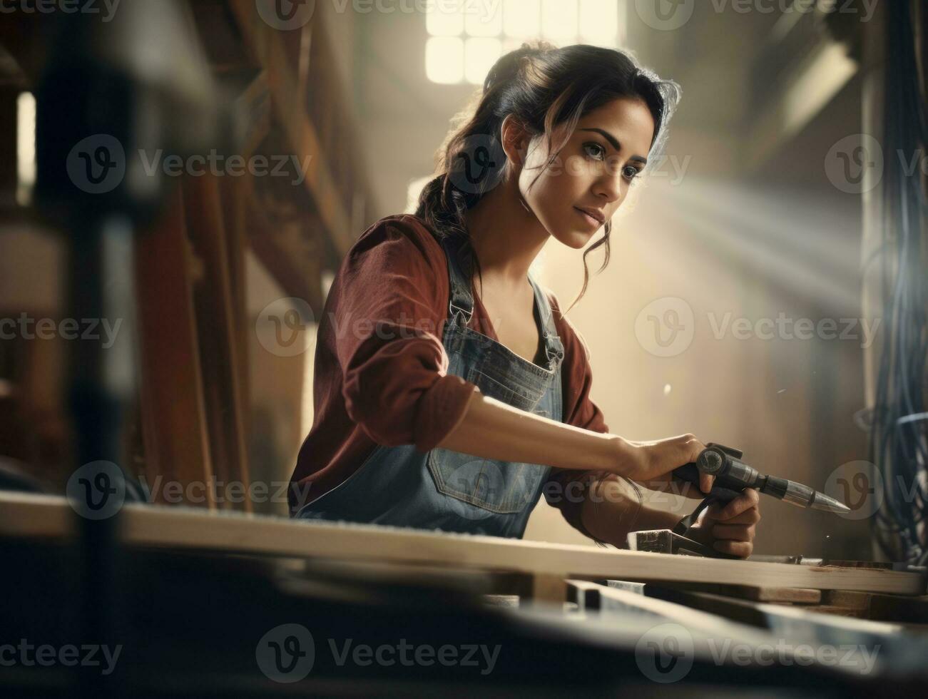 photo shot of a natural woman working as a construction worker AI Generative